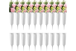 VZZNN 20 Pack Cemetery Vases with Spikes,Plastic Vases for Flowers,Grave Decorations for Cemetery,Grave Flower Holder,Memorial Floral Vases(White)