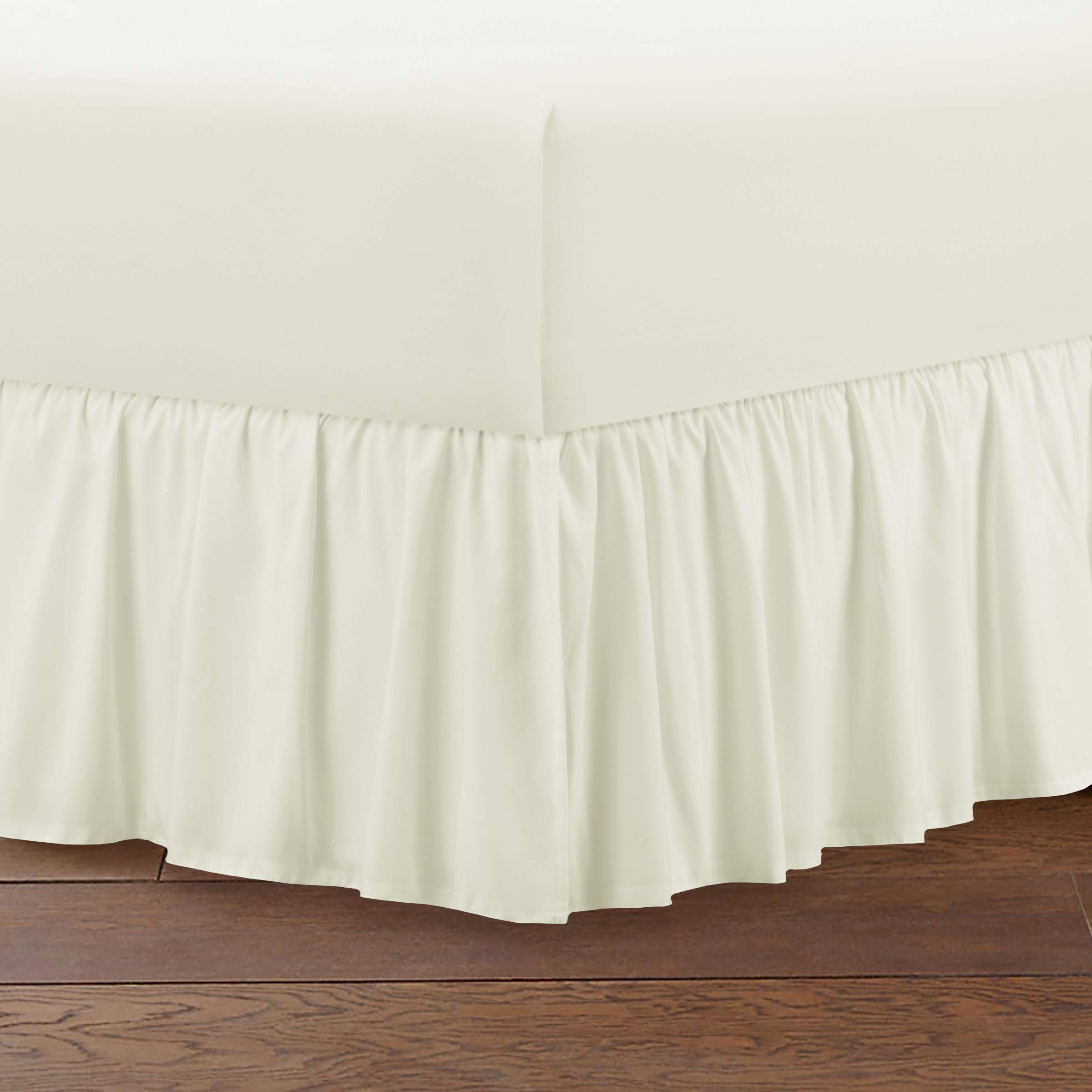 Manj Linen T144 Frill Valance Sheet Easy Care Polycotton Plain Dyed Bedding Uk Bed Size Cream SUPER KING
