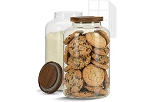 2 Gallon Glass Jar with Airtight Acacia Wooden Lid, BPA-Free Food Storage Canister for Tea, Flour, Sugar, Coffee, Pasta, Cere