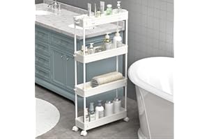 SPACELEAD Slim Storage Cart 4 Tier,Bathroom Storage Organizer Rolling Utility Cart, Mobile Shelving Unit Slide Out Storage Ca