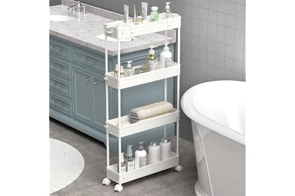 SPACELEAD Slim Storage Cart 4 Tier,Bathroom Storage Organizer Rolling Utility Cart, Mobile Shelving Unit Slide Out Storage Ca