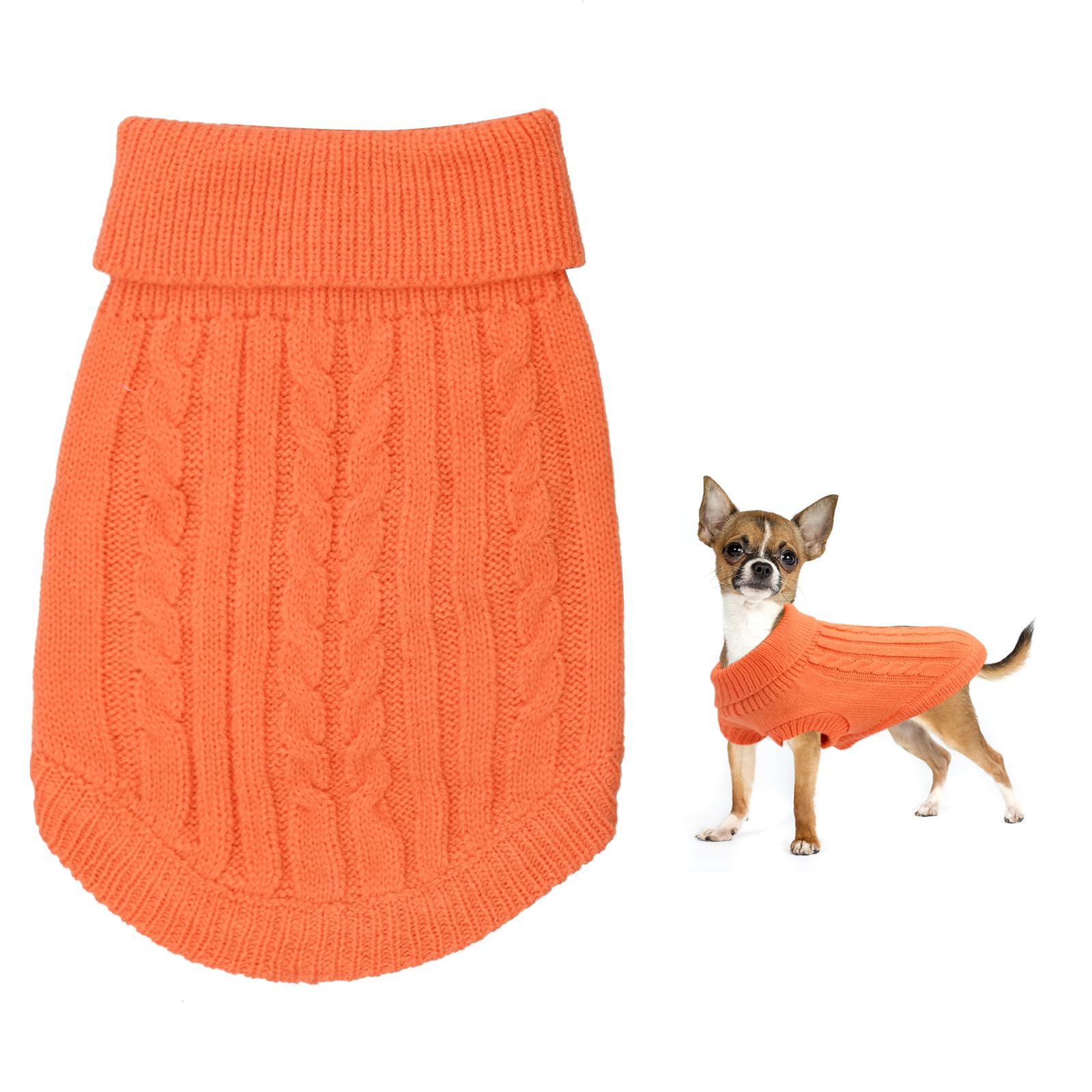 Jodsen Small Dog Jumper, Warm Puppy Sweater for Dogs Winter Knitted Pullover Soft Turtleneck Clothes Vest Pet Autumn, Outfit Chihuahua, Yorkshire, Welsh Corgi (XS, Orange)