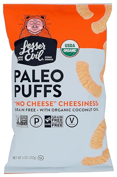 LESSEREVIL ORGANIC NO CHEDDAR PALEO PUFFS, 5 OZ
