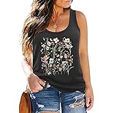 MK Shop Limited Plus Size Vintage Flower Graphic Tank Tops Women Summer Classic Sleeveless Cute O-Neck Loose Fit Shirt Tank