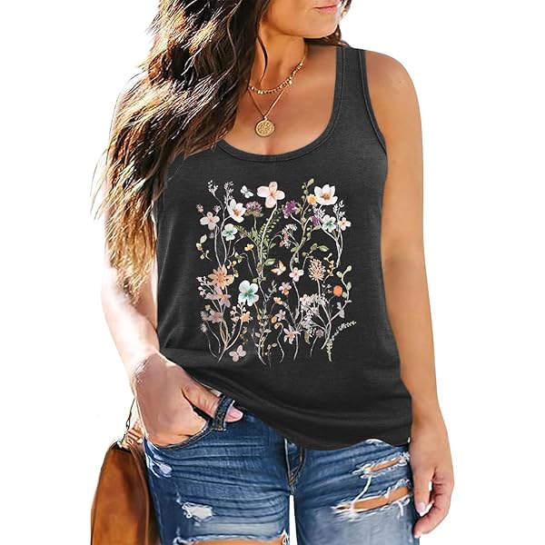 ETCYY Women's Sleeveless V-Neck Tank Top - Loose Fit Cute Print Summer Tee, Medium-769237