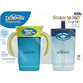 Dr. Brown's Milestones Straw to 360 Cup Set, Blue Green, 2-Pack