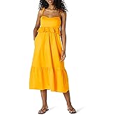 Amazon Essentials Women's Fit and Flare Cotton Sateen Empire Waist Midi Ruffle Dress