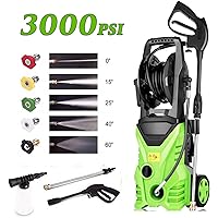 Homdox 3000 PSI Electric Pressure Washer, High Pressure Washer, Professional Washer Cleaner Machine with 5 Interchangeable Nozzles, 1800W,1.80 GPM,Hose with Reel