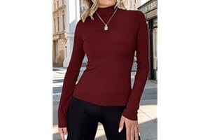 Womens Long Sleeve Tops Mock Turtleneck Basic Tees Stretch Fitted Thermal Underwear Shirts for Women