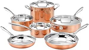 Cuisinart 10pc Tri-Ply Cooper Cookware Set: 1qt with Cover,2.5qt with Cover,4qr Saute with Cover and Helper Hander, 8" and 10" Skillets, 8 Quart Stock Pot, 10 Piece Set, Copper