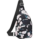 Tuwubi Crossbody Bags for Women, Sling Bag for Men, Small Hiking Backpack Anti Theft Lightweight for Outdoors Travel (M, Black Floral)