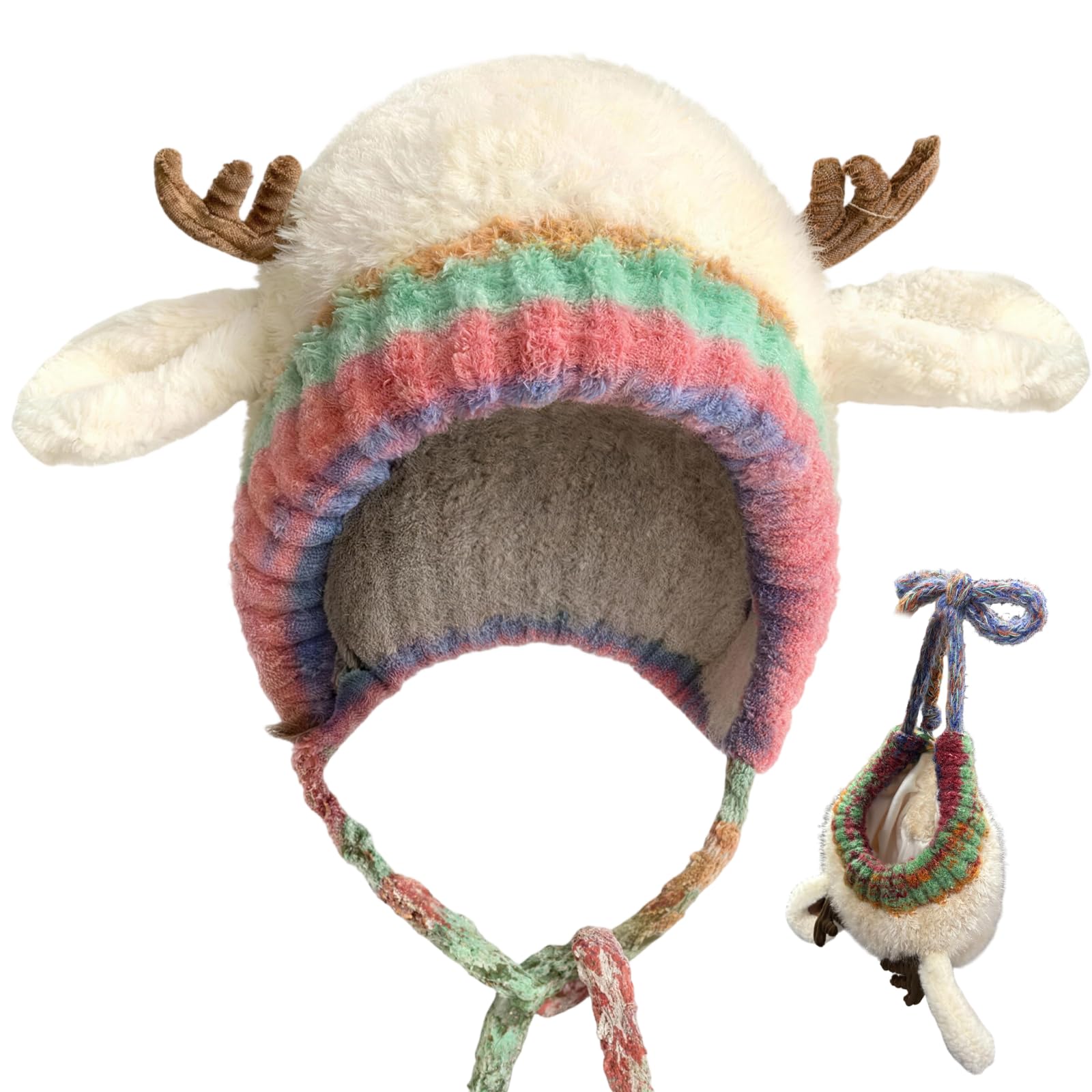 Wsndyjia Christmas Antler Hat& Bag 2-in-1, Xmas Reindeer Hat Adult, Magic Transformable Christmas Reindeer Beanie, Cute Deer Storage Knitted Winter Hats, Indoor & Outdoor