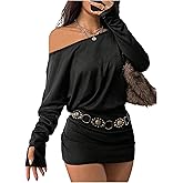 GORGLITTER Women's Date Night Off The Shoulder Mini Dress Sexy Long Sleeve Bodycon Party Club Fall Trendy Short Dresses