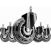 HOSALI 3 Inch Office Chair Wheels - Rubber Chair Casters Replacement, Heavy-Duty Computer Gaming Desk Caster Wheel Smooth & S