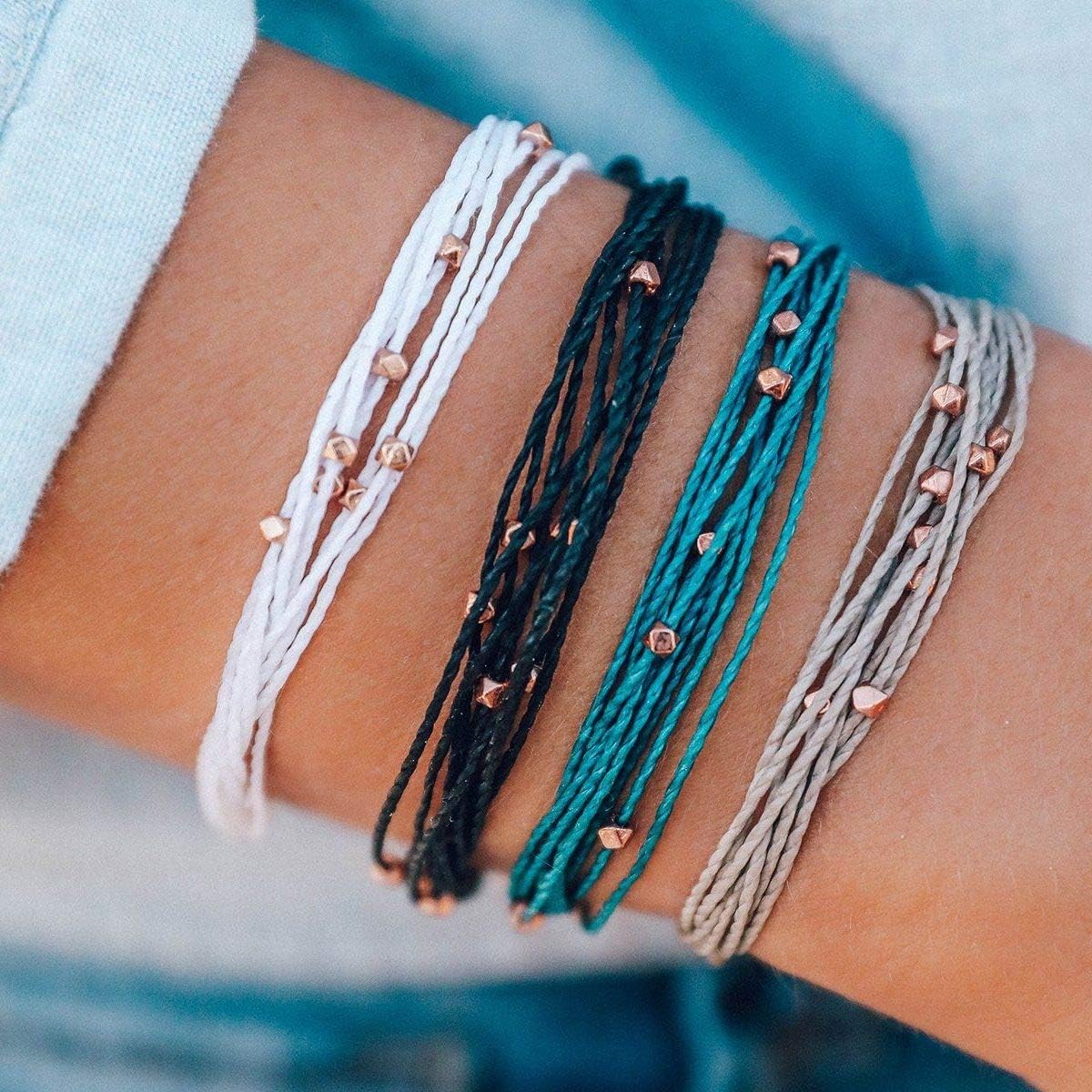 Pura Vida Rose Gold Malibu White Bracelet - Waterproof, Artisan Handmade, Adjustable, Threaded, Fashion Jewelry for Girls/Women: Jewelry