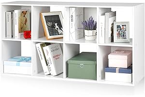 PACHIRA E-Commerce 8 Cube Storage Organizer, White Cabinet Bookcase with Wooden Frame, Open Closet Standing Nursery Book Shelving Organizer Fits 11 Inch Storage Bin