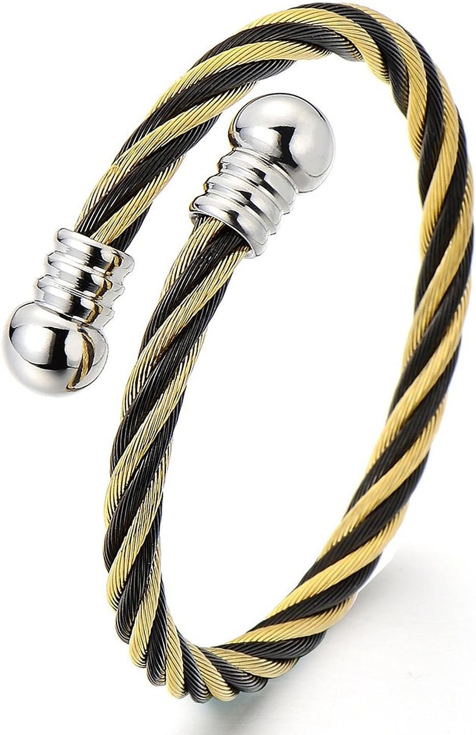 COOLSTEELANDBEYOND Elastic Adjustable Steel Twisted Cable Cuff Bangle Bracelet for Mens for Women