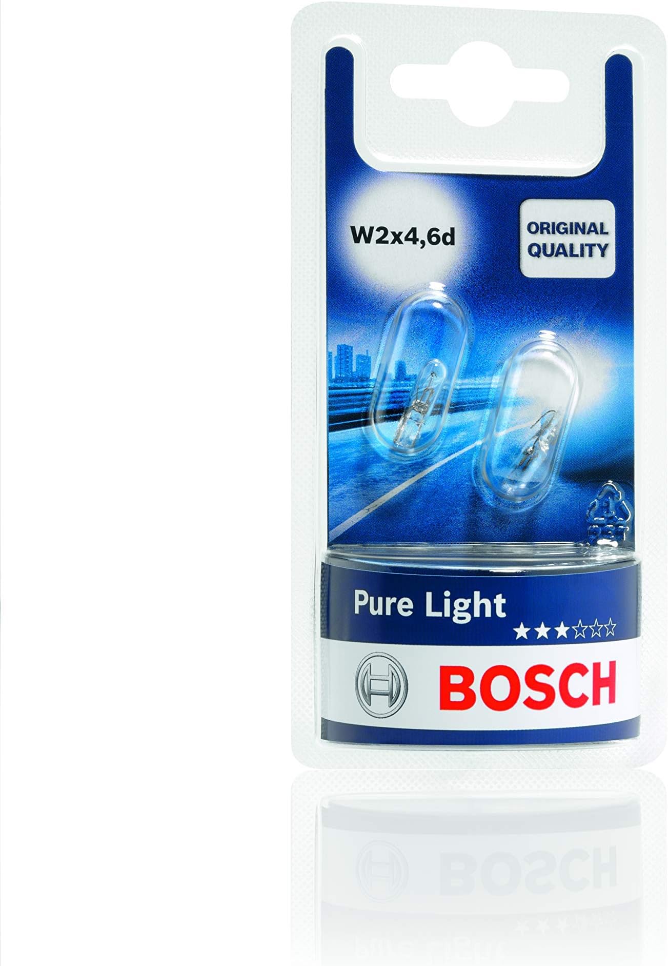 Bosch (286) Pure Light Halogen Headlight Bulbs, 12 V 1,2 W, Original Quality - Socket Type W2x4,6d - Pack of 2 Replacement Car Light Bulbs