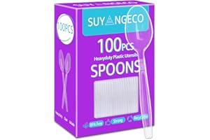 SUYANGECO [100 Count] Clear Plastic Spoons Heavy Duty Disposable Spoon Reusable Bulk Plastic Utensils Sturdy Cutlery Set Durable Plasticware Silverware for Party,Every Day Use,Picnic,Camping,Wedding,Barbecues