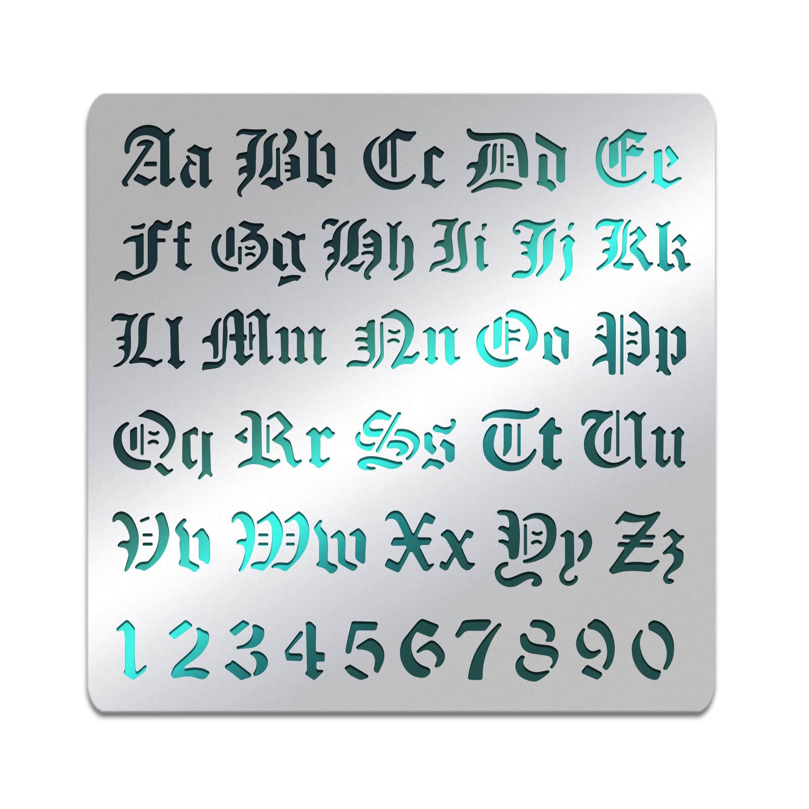 BENECREAT Matte Metal Letters Stencils, Gothic A to Z Alphabet & Number Stencil Template for Painting, Wood Burning, Leather Burning, Engraving, Scrapbooking, 15.6x15.6cm