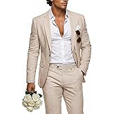 MY'S Men's 2 Piece Regular Fit Linen Suit Set, One Button Lightweight Jacket Pants for Business, Casual, or Prom