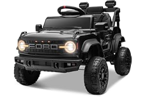 SEIZEEN ENYOPRO 12V Licensed Ford Bronco Raptor Ride On Truck Car for Kids, Electric Play Car Ride-On Toy w/Parent Remote Control, 4-Wheel Suspension, Bluetooth Music, LED Lights, Ideal Kids Car Gift (Black)