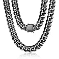 ROWIN&CO Mens 15mm Miami Cuban Link Chain Black Stainless Steel Curb Necklace for Men & Women, Hip Hop Jewelry, Available in 18"-35", Cuban Black Chains, Includes Gift Box