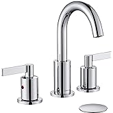 TimeArrow Chrome 2 Handle Widespread Bathroom Sink Faucet 3 Holes with Pop-Up Drain, High Arc Modern 8 Inch Bathroom Vanity Lavatory Faucet with Brass 360° Swivel Spout, TAF830C-CP
