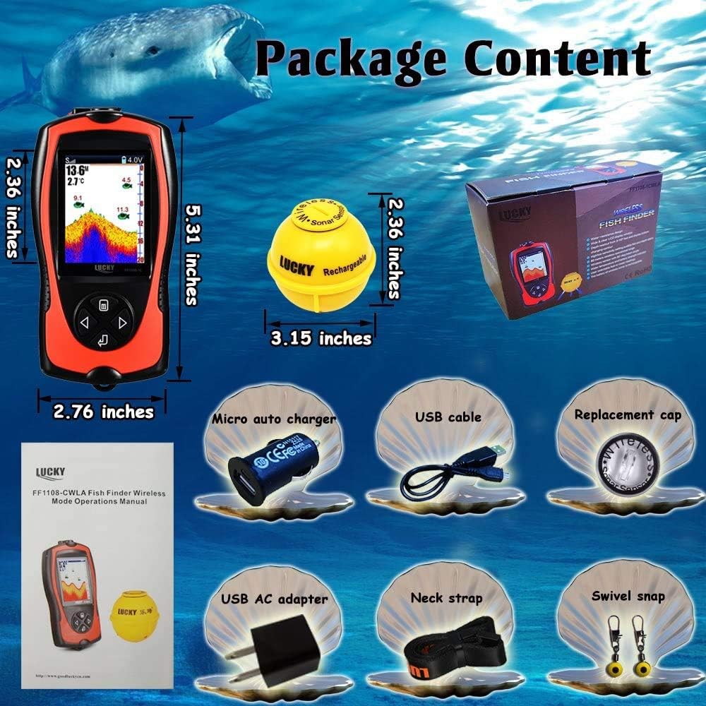 LUCKY Portable Fish Finder Transducer Sonar Sensor 147 Feet Water Depth Finder LCD Screen Echo Sounder Fishfinder with Fish Attractive Lamp for Ice Fishing Sea Fishing: Sports & Outdoors