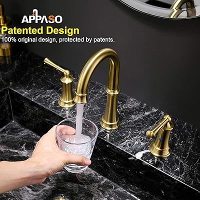 Buy 3 Hole Gold Bathroom Sink Faucet Widespread Solid Brass 2 Handles Vanity Lavatory Vessel Faucets With Pop Up Drain Assembly And Soap Dispenser Appaso Online In Turkey B07wlz3btr