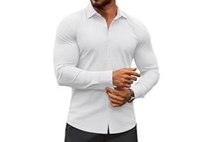 COOFANDY Men's Muscle Fit Dress Shirts Stretch Wrinkle-Free Long Sleeve Casual Button Down Shirts