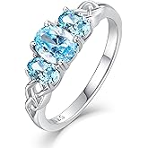 FANUFAN Celtic Birthstone Rings for Women 925 Sterling Silver Celtic Knot Ring 3-Stone Promise Rings for Her Wife Birthday Anniversary Wedding Jewelry