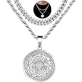 FLYUN Layered Chains Seven Archangels Pendant Necklace For Men Protection Amulet Archangel Michael Necklace Gabriel Uriel Spiritual Stainless Steel - 18K Gold Silver Black Cuban Chain Necklace