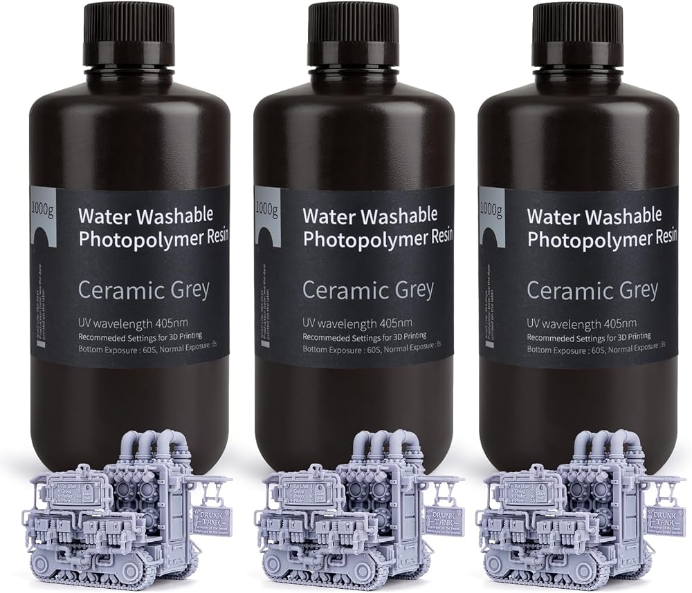 ELEGOO Water Washable Resin 3kg 1.0 405nm Ceramic Grey 3 x 1000g