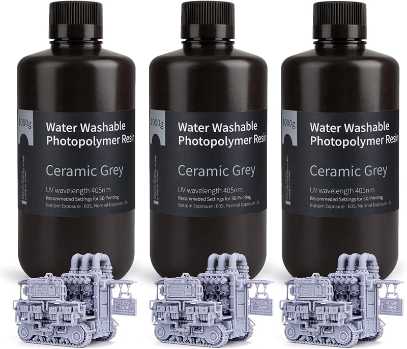 ELEGOO Water Washable Resin 3kg 1.0 405nm Ceramic Grey 3 x 1000g