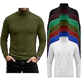 Velvelhall 7 Pack Men's Turtleneck Tops, Long Sleeve Basic Pullover Sweaters Casual Slim Fit Lightweight Tees