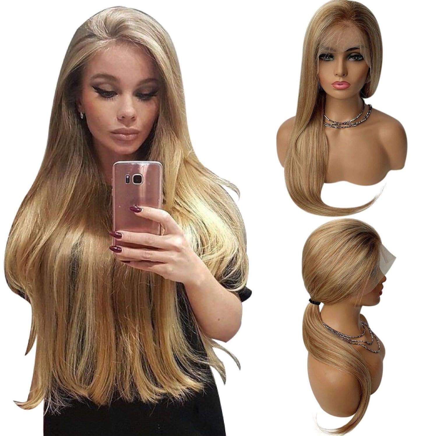 Amazon Com Lace Front Wigs Ombre Medium Brown Roots Remy Human