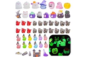 NERFCAREANI Dsooldre 50pcs Luminous Halloween Mini Resin Figurines for Crafts Glow in The Dark Tiny Miniature Figures to Hide Pumpkin Ghost Miniatures Bulk Halloween Party Favors Table Garden Dollhouse Decor