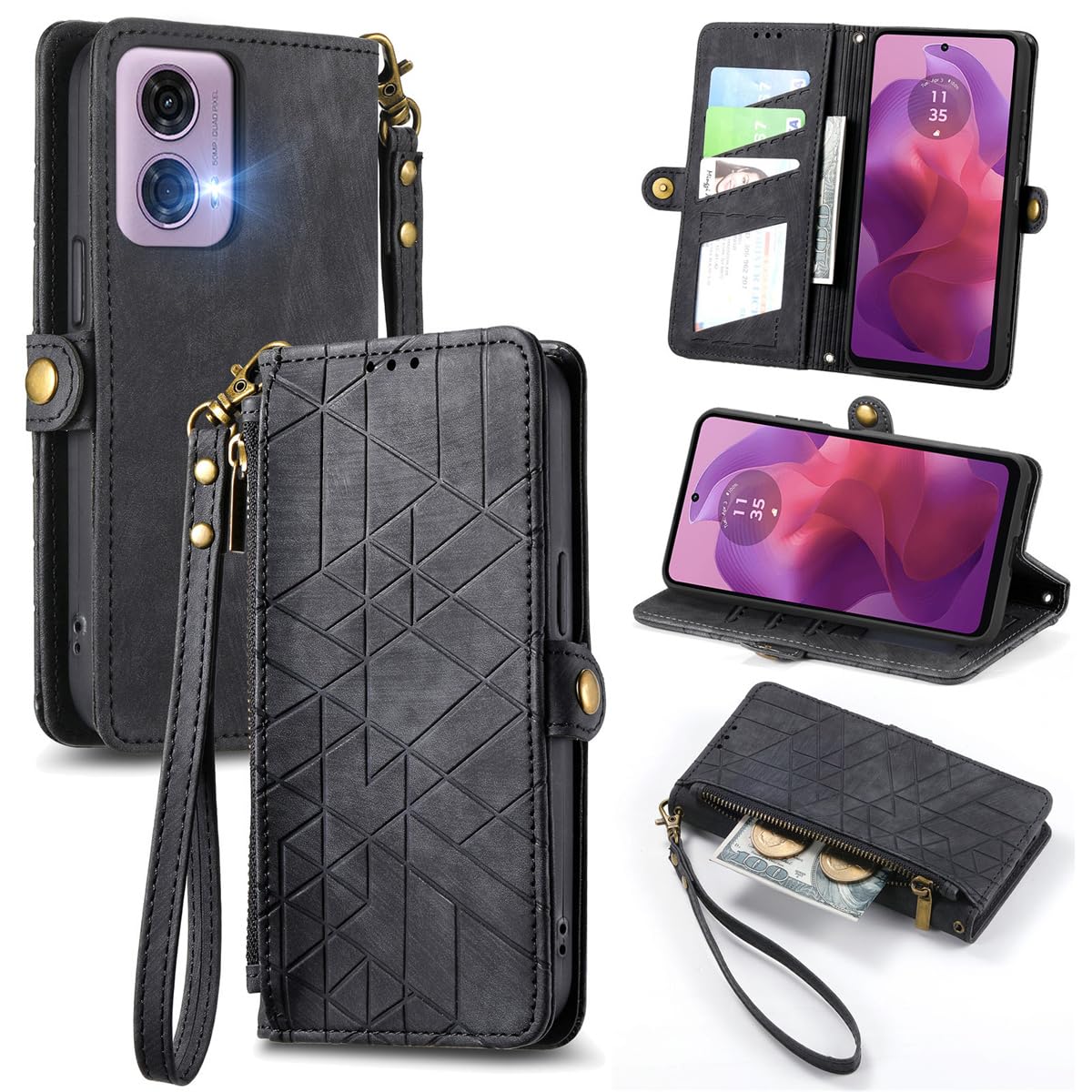 MOJIA Case for Motorola Moto E14 / G04(04s) / G24 Cover, [Anti-fall] Fashion Flip Case with Card Slots and Stand, Premium Leather Wallet Cover. Black