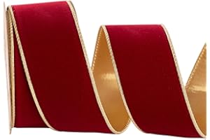 CSZD RIBBON Dark Red Velvet Christmas Wired Ribbon 2.5 inch Wide*10Y Red and Gold Double Sided Velvet Ribbon for Christmas Tree Wreaths Gift Wrapping Bows Gralands Home Decor Crafts (Dark red 2.5)
