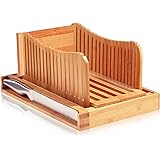 Luxury Bamboo Bread Slicer with Knife - 3 Slice Thickness, Foldable Compact Cutting Guide with Crumb Tray, Stainless Steel Br