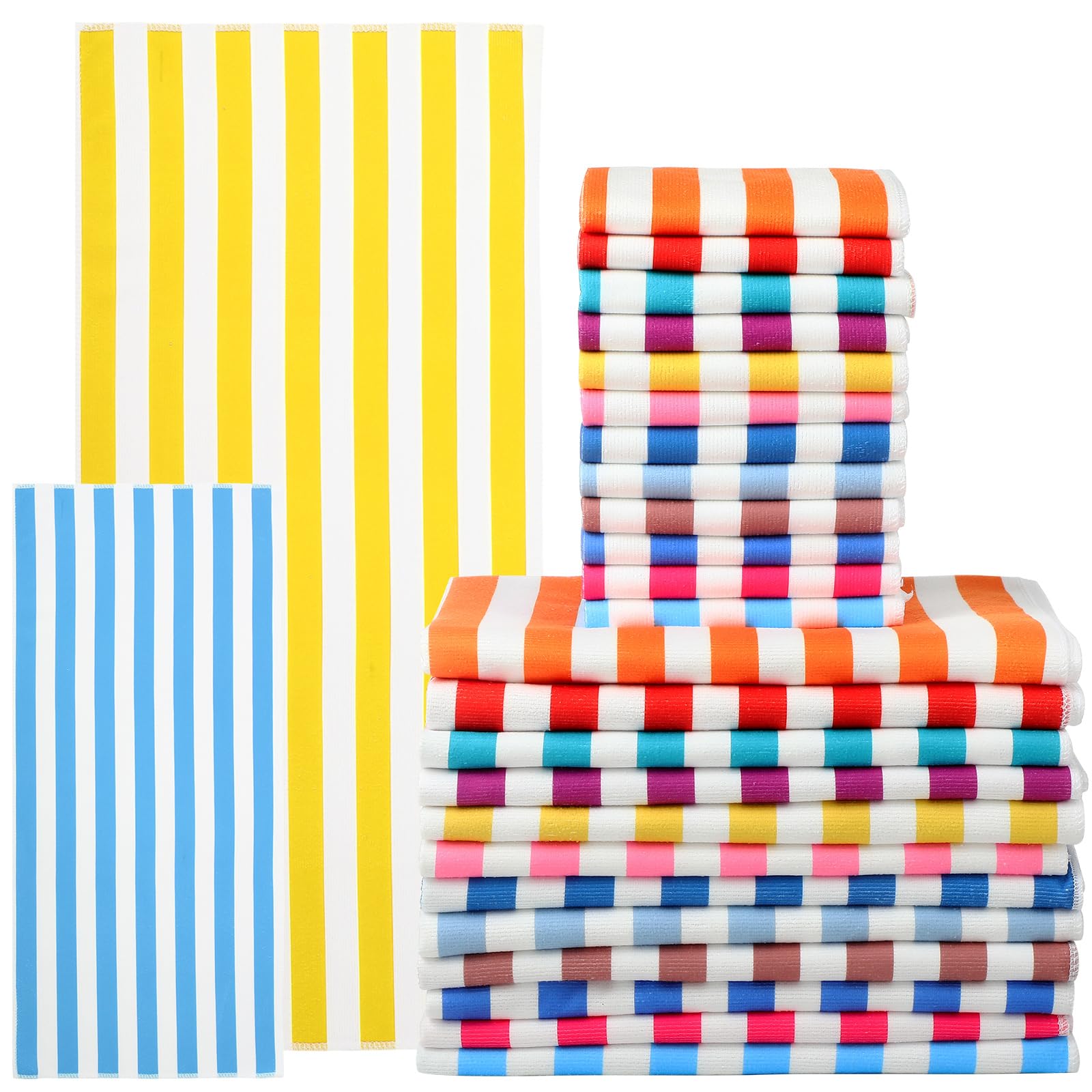 Photo 1 of (PARTS, FEW MISSING) Xinnun  Pack Microfiber Beach Towels Bulk 28 × 55 Inch Striped Bath Towel and 14 × 30 Inch Hand Towel Set Quick Dry Pool Towels Swim Blanket for Shower Beach Pool Sports Gym Bathroom Camping Travel