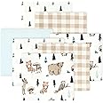 Little Treasure Hudson Baby Cotton Poly Flannel Receiving Blankets Multipack, Brown Woodland Pals, 30x30 inches