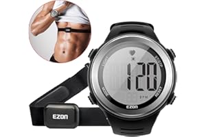 EZON Heart Rate Monitor and Chest Strap, Exercise Heart Rate Monitor, Sports Watch with HRM, Waterproof, Stopwatch, Hourly Chime T007