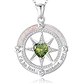 FANCIME Compass Necklace for Women Sterling Silver Compass Jewelry Opal Pendant Fine Jewelry Gemstone Birthday Mothers Day Gifts for Wife Women Her