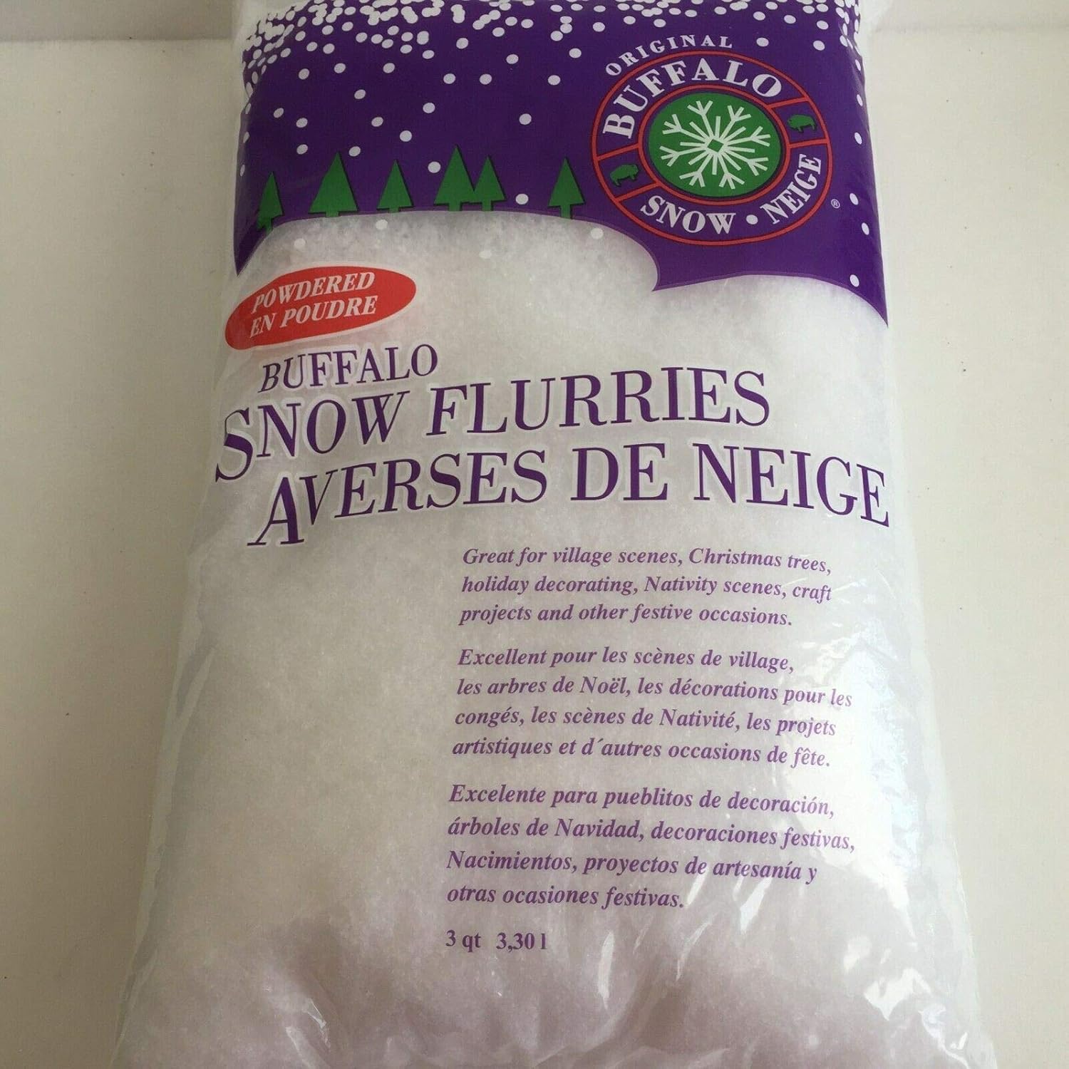 Artificial Snow - B (1) Original Buffalo Snow Powdered Snow Flurries 3qt Bag