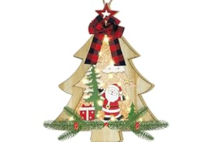 TURNMEON [ Lighted & Timer ]Tree Christmas Wreath for Front Door Christmas Door Sign with Lights Battery Operated Christmas Door Decorations Wooden Hanging Sign Xmas Decor Home Window Wall Porch Indoor Outdoor
