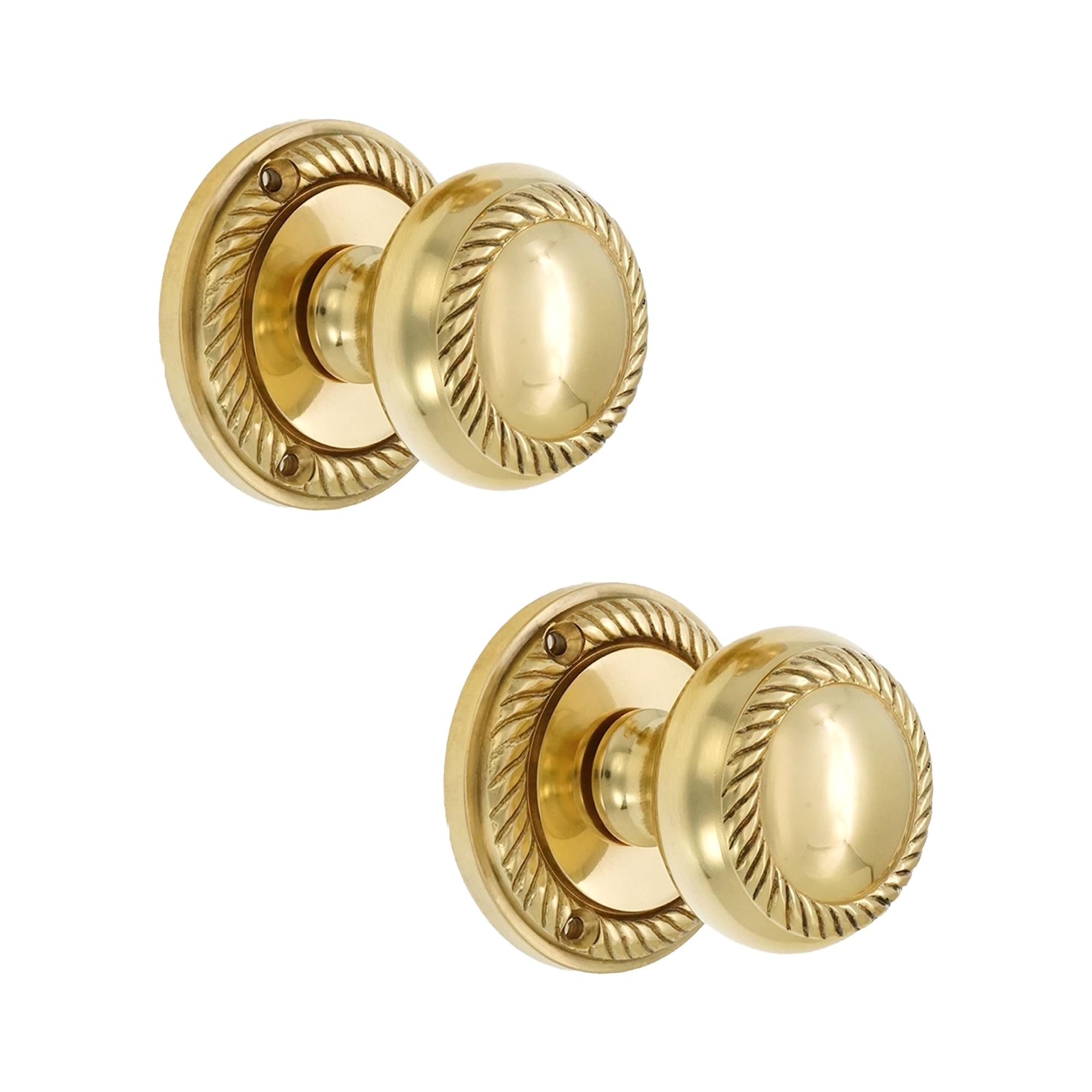 Infinity Decor Pair of Georgian Heavy Sprung Solid Brass Round Mortice Door Knob Handles 50mm (Polished Brass)