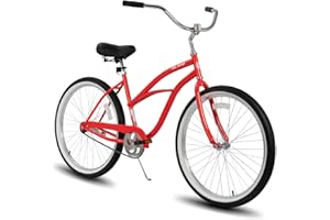 HH HILAND HILAND 26 Inch Womens Beach Cruiser Bike, Single Speed Commuter Bicycle with Rear Coaster Brake, Low Step-Through Frame, Comfortable Seat with Dual Springs, City Hybrid Bike for Women Men Adult