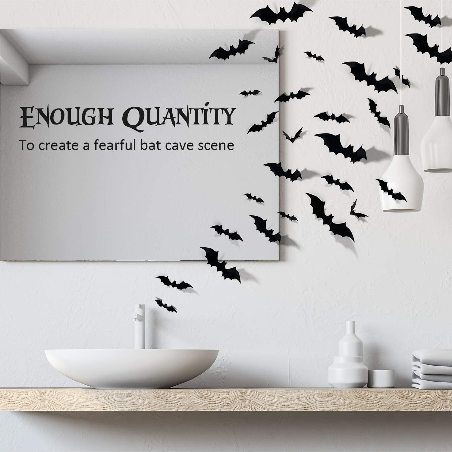 Coogam 60PCS Halloween 3D Bats Decoration 2020 Upgraded, 4 Different Sizes Realistic PVC Scary Black Bat Sticker for Home Decor DIY Wall Decal Bathroom Indoor Hallowmas Party Supplies: Toys & Games